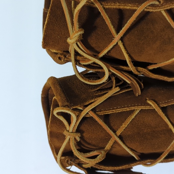 Minnetonka Tall Fringe front Lace suede Pocahontas boots womans size 7 - Picture 7 of 12